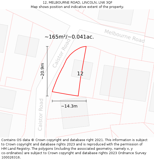 12, MELBOURNE ROAD, LINCOLN, LN6 3QF: Plot and title map