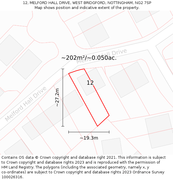 12, MELFORD HALL DRIVE, WEST BRIDGFORD, NOTTINGHAM, NG2 7SP: Plot and title map