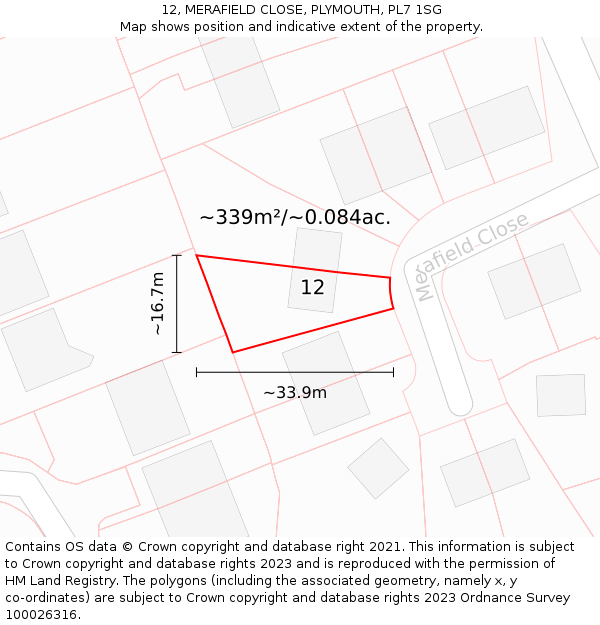 12, MERAFIELD CLOSE, PLYMOUTH, PL7 1SG: Plot and title map