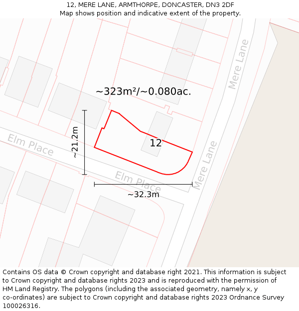 12, MERE LANE, ARMTHORPE, DONCASTER, DN3 2DF: Plot and title map