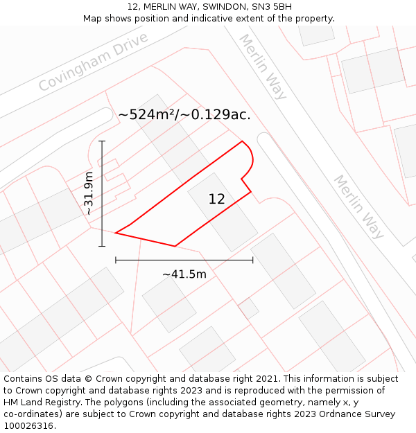 12, MERLIN WAY, SWINDON, SN3 5BH: Plot and title map