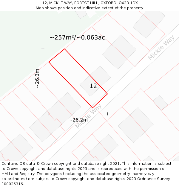12, MICKLE WAY, FOREST HILL, OXFORD, OX33 1DX: Plot and title map