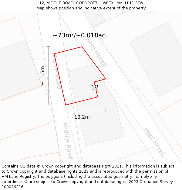 12, MIDDLE ROAD, COEDPOETH, WREXHAM, LL11 3TW: Plot and title map