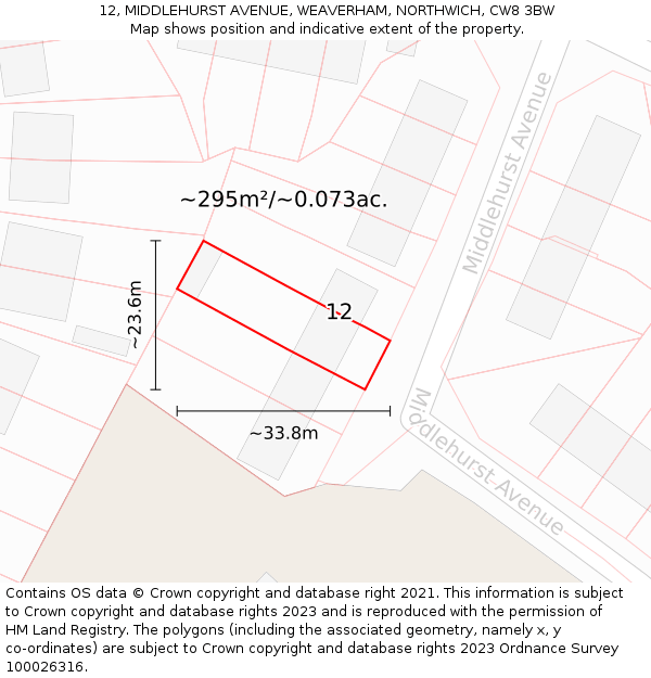 12, MIDDLEHURST AVENUE, WEAVERHAM, NORTHWICH, CW8 3BW: Plot and title map