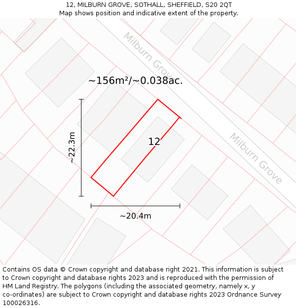 12, MILBURN GROVE, SOTHALL, SHEFFIELD, S20 2QT: Plot and title map