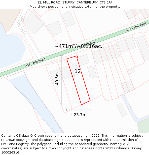 12, MILL ROAD, STURRY, CANTERBURY, CT2 0AF: Plot and title map