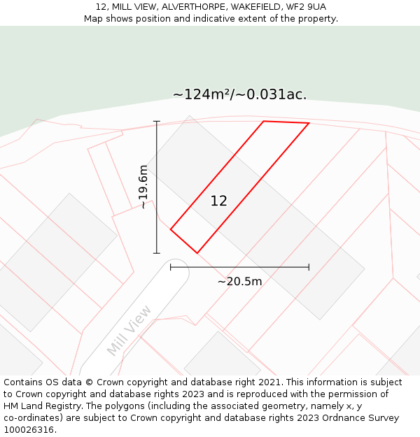 12, MILL VIEW, ALVERTHORPE, WAKEFIELD, WF2 9UA: Plot and title map