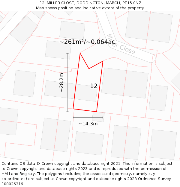 12, MILLER CLOSE, DODDINGTON, MARCH, PE15 0NZ: Plot and title map