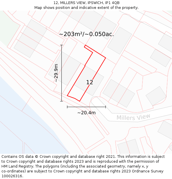 12, MILLERS VIEW, IPSWICH, IP1 4QB: Plot and title map