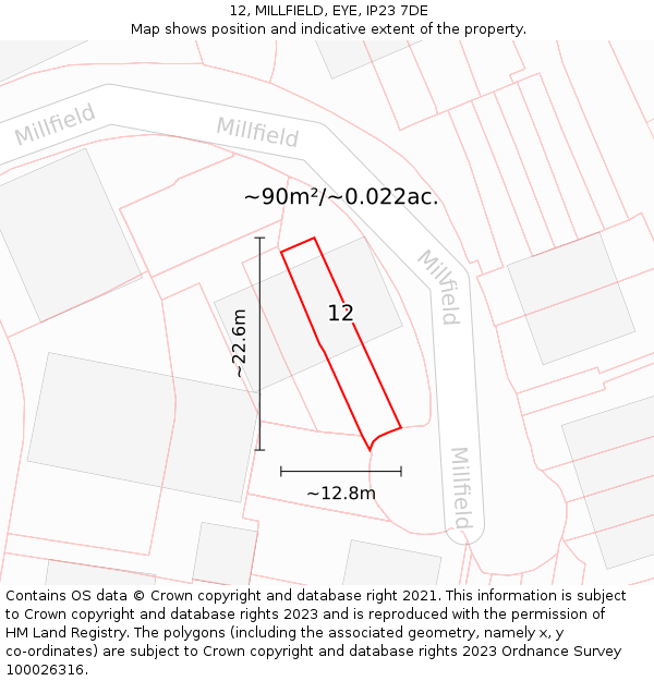 12, MILLFIELD, EYE, IP23 7DE: Plot and title map