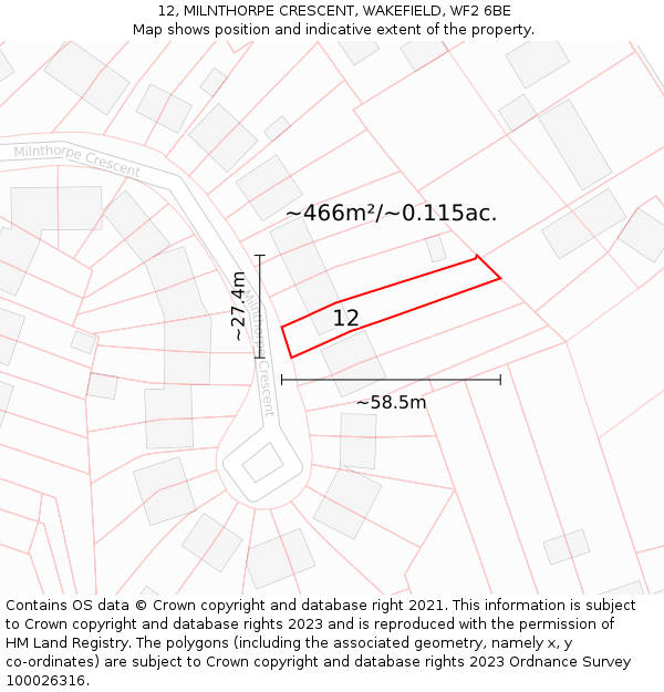 12, MILNTHORPE CRESCENT, WAKEFIELD, WF2 6BE: Plot and title map