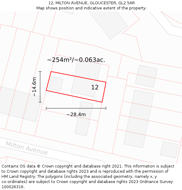 12, MILTON AVENUE, GLOUCESTER, GL2 5AR: Plot and title map