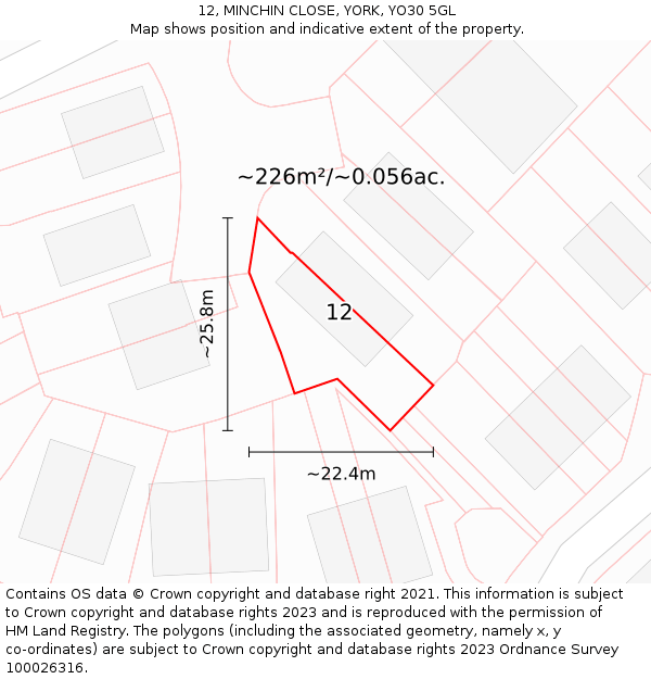 12, MINCHIN CLOSE, YORK, YO30 5GL: Plot and title map