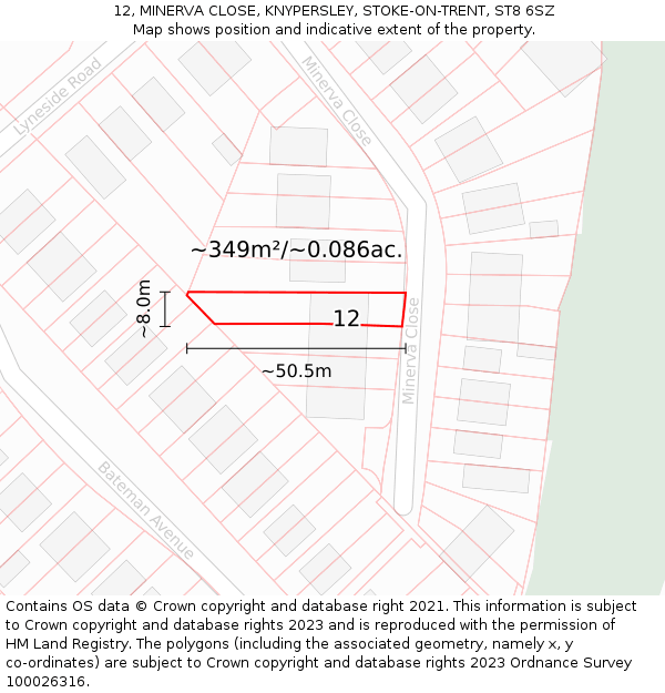 12, MINERVA CLOSE, KNYPERSLEY, STOKE-ON-TRENT, ST8 6SZ: Plot and title map