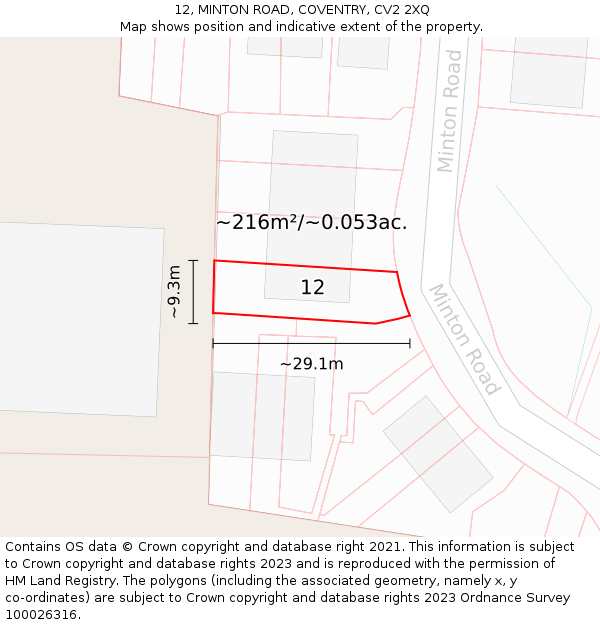 12, MINTON ROAD, COVENTRY, CV2 2XQ: Plot and title map