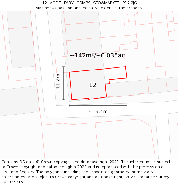 12, MODEL FARM, COMBS, STOWMARKET, IP14 2JG: Plot and title map