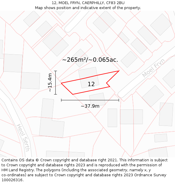 12, MOEL FRYN, CAERPHILLY, CF83 2BU: Plot and title map