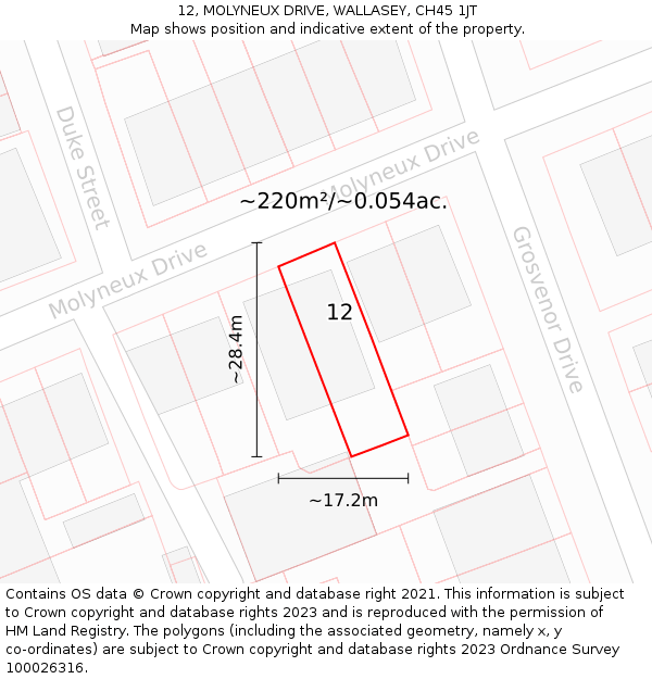 12, MOLYNEUX DRIVE, WALLASEY, CH45 1JT: Plot and title map