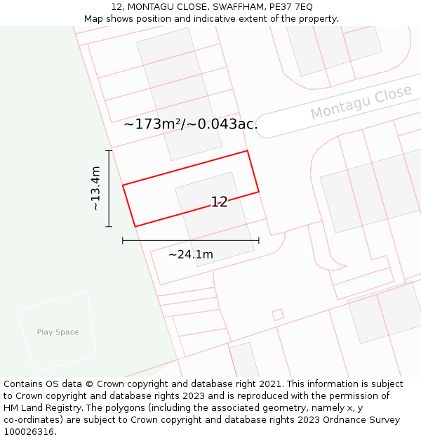 12, MONTAGU CLOSE, SWAFFHAM, PE37 7EQ: Plot and title map