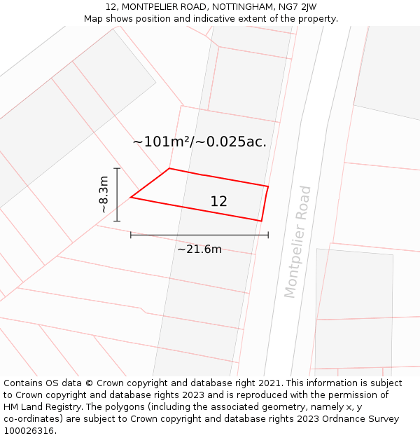 12, MONTPELIER ROAD, NOTTINGHAM, NG7 2JW: Plot and title map