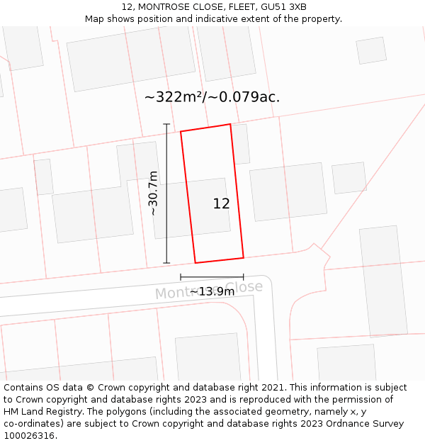 12, MONTROSE CLOSE, FLEET, GU51 3XB: Plot and title map