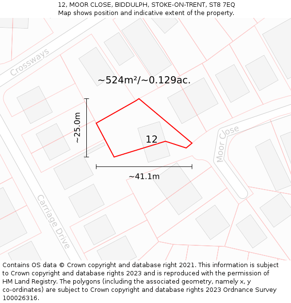 12, MOOR CLOSE, BIDDULPH, STOKE-ON-TRENT, ST8 7EQ: Plot and title map