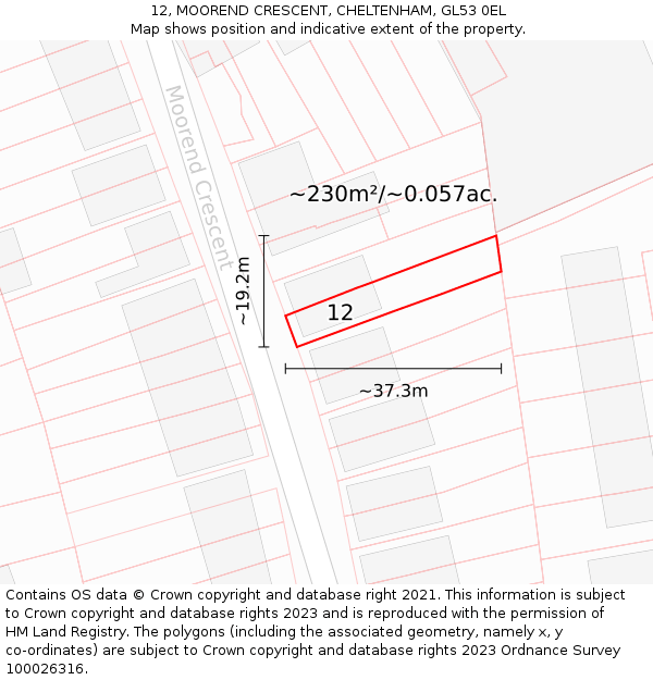 12, MOOREND CRESCENT, CHELTENHAM, GL53 0EL: Plot and title map