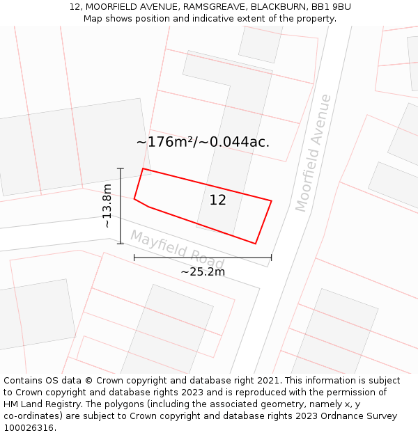 12, MOORFIELD AVENUE, RAMSGREAVE, BLACKBURN, BB1 9BU: Plot and title map