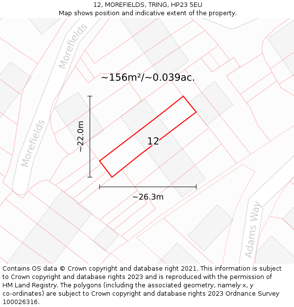 12, MOREFIELDS, TRING, HP23 5EU: Plot and title map