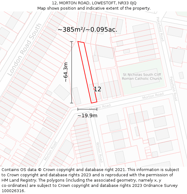 12, MORTON ROAD, LOWESTOFT, NR33 0JQ: Plot and title map