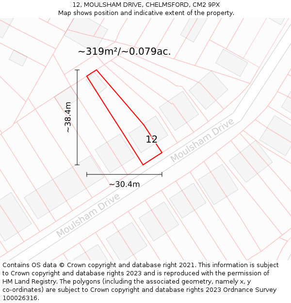 12, MOULSHAM DRIVE, CHELMSFORD, CM2 9PX: Plot and title map