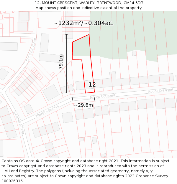 12, MOUNT CRESCENT, WARLEY, BRENTWOOD, CM14 5DB: Plot and title map