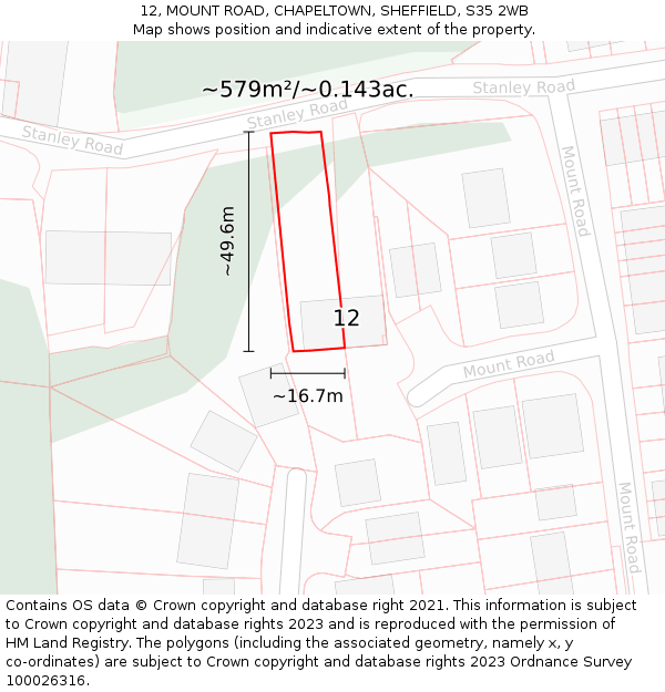 12, MOUNT ROAD, CHAPELTOWN, SHEFFIELD, S35 2WB: Plot and title map