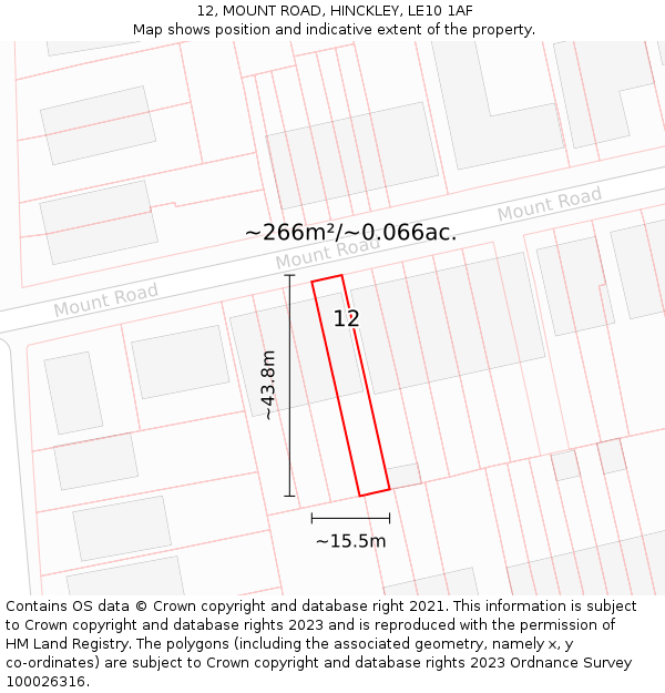 12, MOUNT ROAD, HINCKLEY, LE10 1AF: Plot and title map