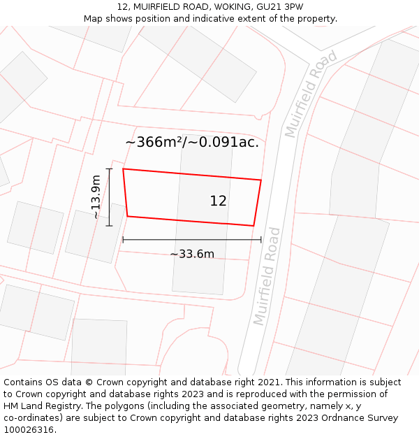 12, MUIRFIELD ROAD, WOKING, GU21 3PW: Plot and title map