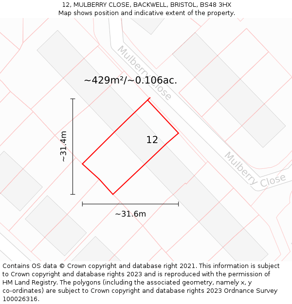 12, MULBERRY CLOSE, BACKWELL, BRISTOL, BS48 3HX: Plot and title map