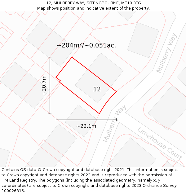 12, MULBERRY WAY, SITTINGBOURNE, ME10 3TG: Plot and title map