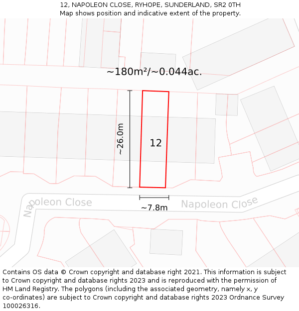 12, NAPOLEON CLOSE, RYHOPE, SUNDERLAND, SR2 0TH: Plot and title map