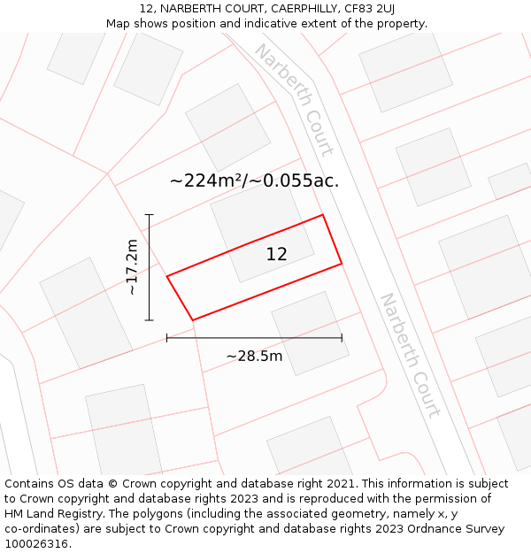 12, NARBERTH COURT, CAERPHILLY, CF83 2UJ: Plot and title map