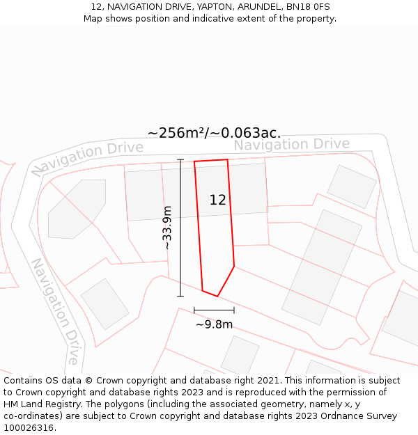 12, NAVIGATION DRIVE, YAPTON, ARUNDEL, BN18 0FS: Plot and title map