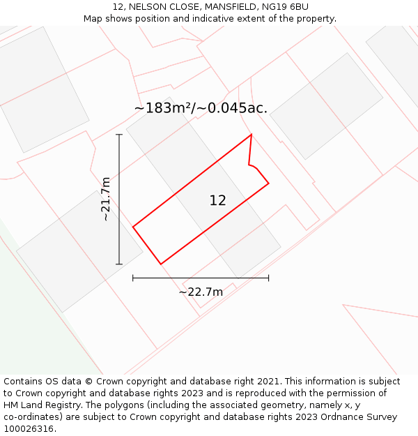 12, NELSON CLOSE, MANSFIELD, NG19 6BU: Plot and title map