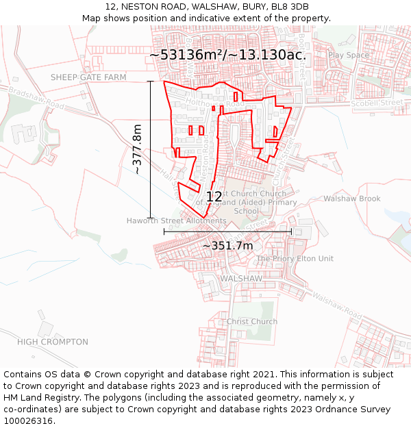12, NESTON ROAD, WALSHAW, BURY, BL8 3DB: Plot and title map