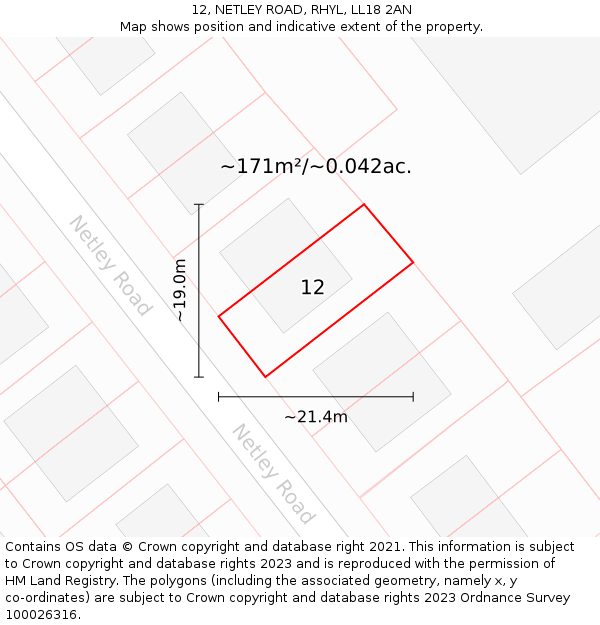 12, NETLEY ROAD, RHYL, LL18 2AN: Plot and title map