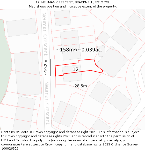 12, NEUMAN CRESCENT, BRACKNELL, RG12 7GL: Plot and title map