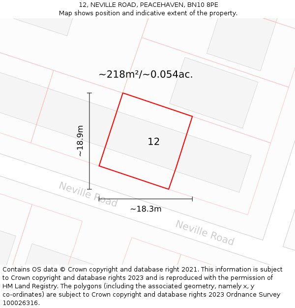 12, NEVILLE ROAD, PEACEHAVEN, BN10 8PE: Plot and title map