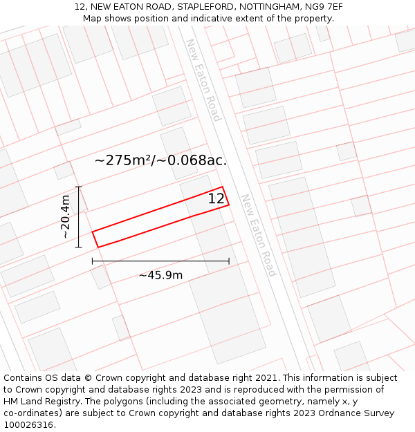 12, NEW EATON ROAD, STAPLEFORD, NOTTINGHAM, NG9 7EF: Plot and title map