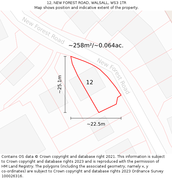 12, NEW FOREST ROAD, WALSALL, WS3 1TR: Plot and title map