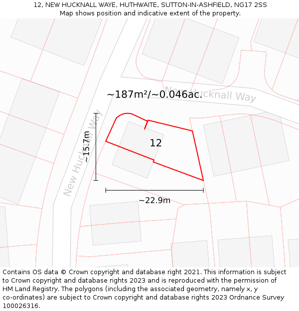 12, NEW HUCKNALL WAYE, HUTHWAITE, SUTTON-IN-ASHFIELD, NG17 2SS: Plot and title map