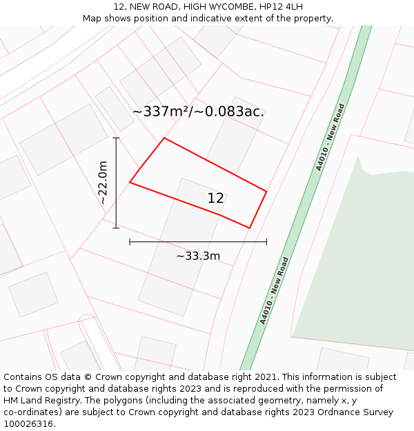 12, NEW ROAD, HIGH WYCOMBE, HP12 4LH: Plot and title map