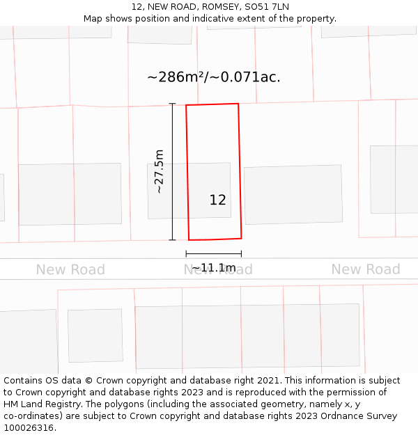 12, NEW ROAD, ROMSEY, SO51 7LN: Plot and title map